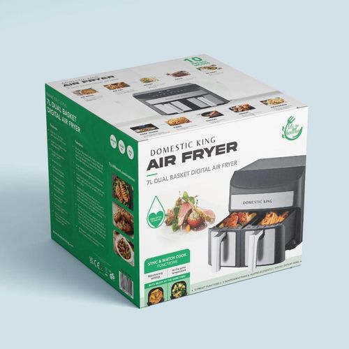 Box of Domestic King Air Fryer displayed on a light gray background